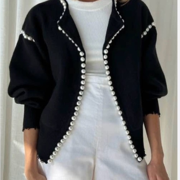 STYLEWE Black Pearl-Embellished Cardigan Sweater - Picture 1 of 1